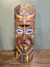 Rustic Hand Carved Hand Painted Vintage Hawaiian Polynesian Wood Tiki Mask