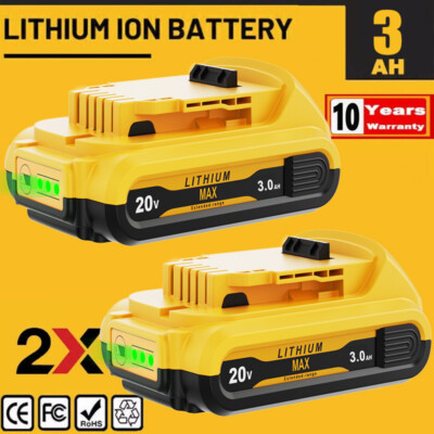 2-Pack Replacement 20V 3.0Ah Lithium-Ion Battery For DEWALT DCB207 & DCB203 – Compact Yellow
