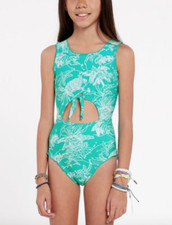 VOLCOM Kids Aqua Island Hop One Piece Swimsuit L9126 Girls Size 12