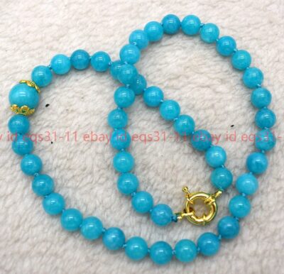 Natural Beautiful 8mm Blue Aquamarine Round Gemstone Beads Necklace 18-36''