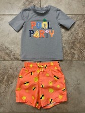 Cat  Jack Boys Swim Shorts and Rashguard Shirt Size 2T