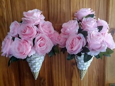 Pair of artificial light pink colour roses flower & hanging Baskets Decorations