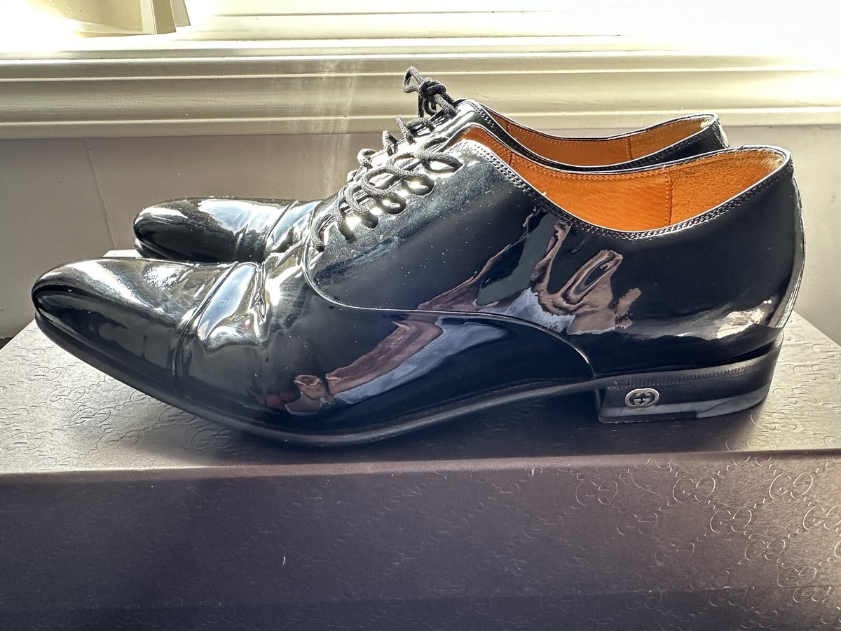 Gucci Black Patent Leather Oxfords GUCCI - Logo-Embellished Patent-Leather Oxford Shoes - Black  main image 4