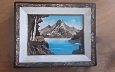 Vcagco Japan 3D Diorama Bark Moss Cork Scene Framed VINTAGE ARTWORK PAINTING 