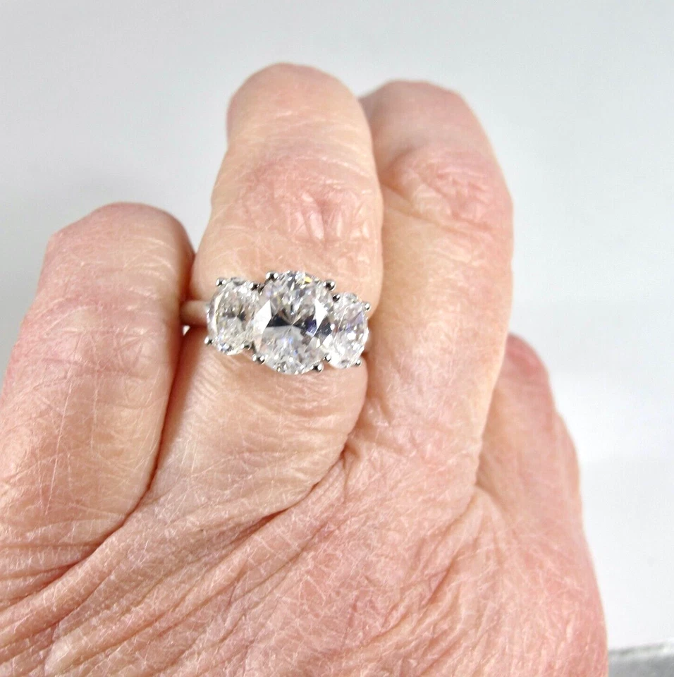 Diamonique 14K White Gold Oval CZ Three Stone Ring Size 6 - Image 4 of 4