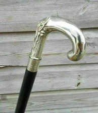 Solid Silver Eva Adam Head VintageBLACK Wooden Walking Stick Cane handmade Gift