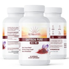 Saffron Extract 88.5mg, Help Improve Sleep Habit Gluten Free, 60 Caps, Pack of 3