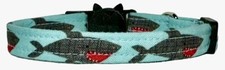 Mini Sharks On Aqua Handmade Safety Cat Collar - ADULT