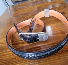 Brighton Black Leather Multi Texture Crocodile & Braided Belt M/30 Q4303