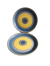 Caleca Italian Salad Plates Set of 2  Hand Painted Italy light blue pink yellow
