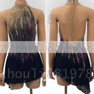Ice Figure skating competition professional custom dress black dyeing