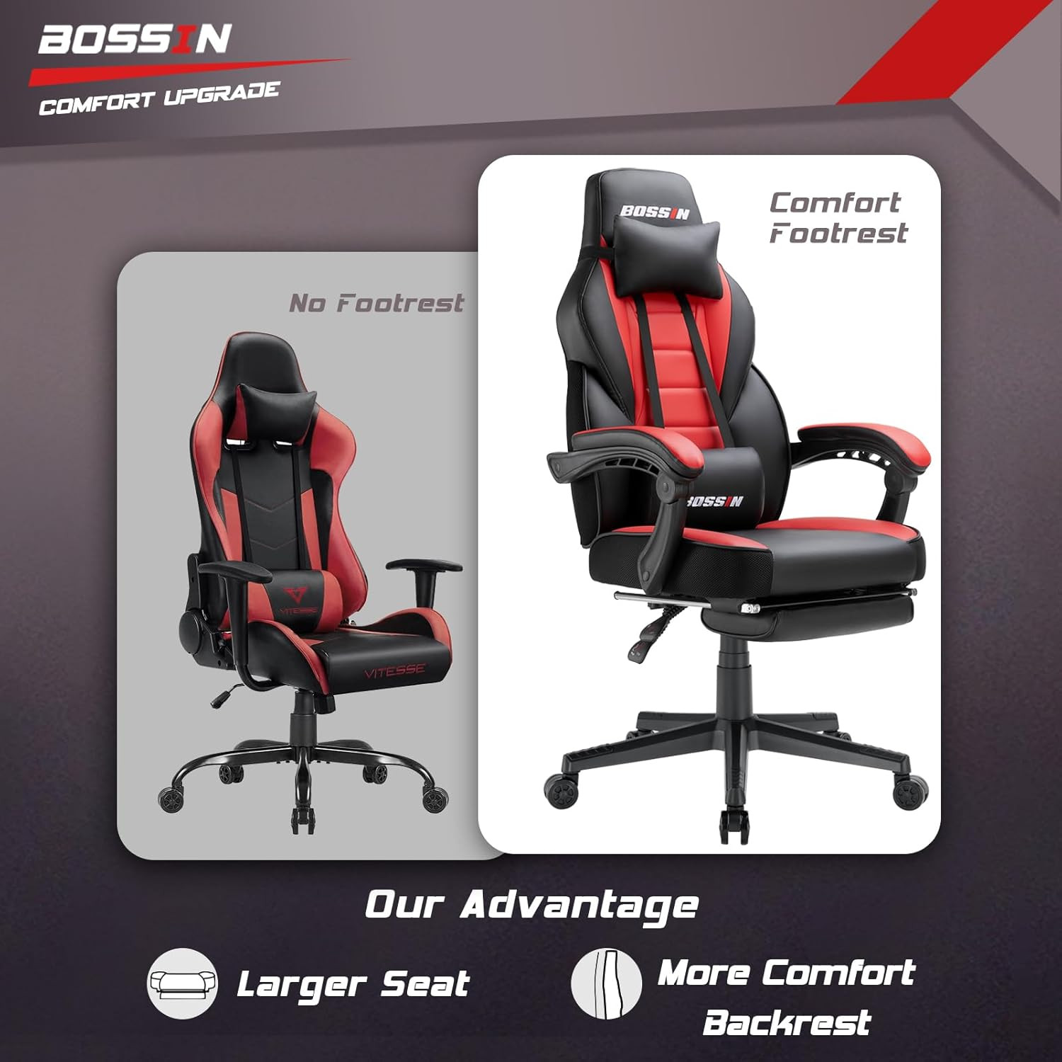 Racing Style Gaming Chair, Leather Computer Desk Chair with Footrest and Headres
