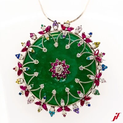 Kette mit "Anhänger" 925 Silber Jade Rubin Diamant Farbsteine 45cm - Wert 9.000€ - Bild 1 von 3