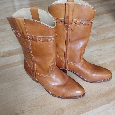 Hardy Men's Size 9.5D Tan Pull On Western Leather Boots 1522  Brazil. READ