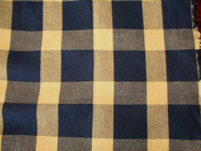 1 YD VTG NAVY BLUE TAN BUFFALO CHECK PLAID COTTON UPHOLSTERY CRAFT FABRIC 55"W