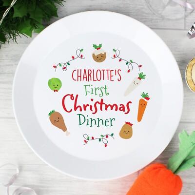 Personalised 'First Christmas Dinner' Plastic Dinner Set New Baby Gift 1st  Xmas UK