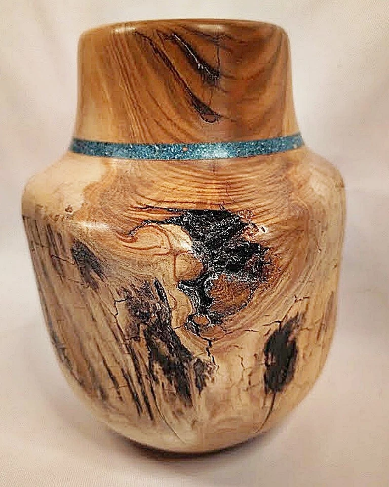 Colorado Live Edges Inlaid Turquoise Vintage Wooden Vase FREE US SHIPPING! - Image 3 of 4
