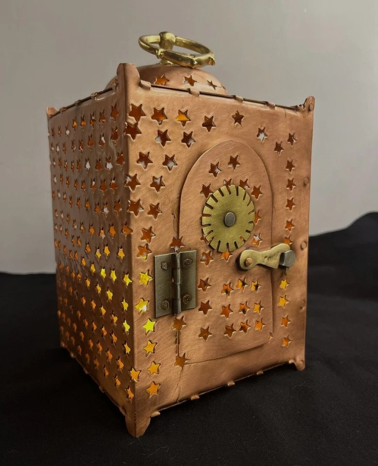 Rustic Copper Lantern, Copper Decorative Candle Holder with Brass Handle - Image 2 of 4