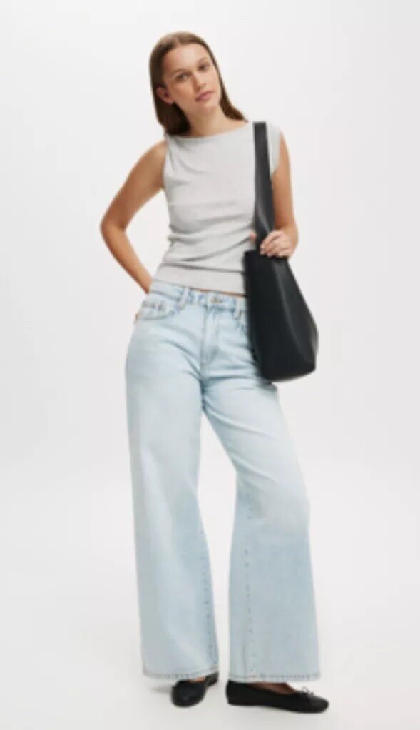 NWT Cotton On Relaxed Wide Jean Pearl Blue Sz 6