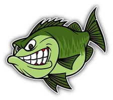 Bass Fishing Mascot Angry Car Bumper Sticker Decal 5" x 4"