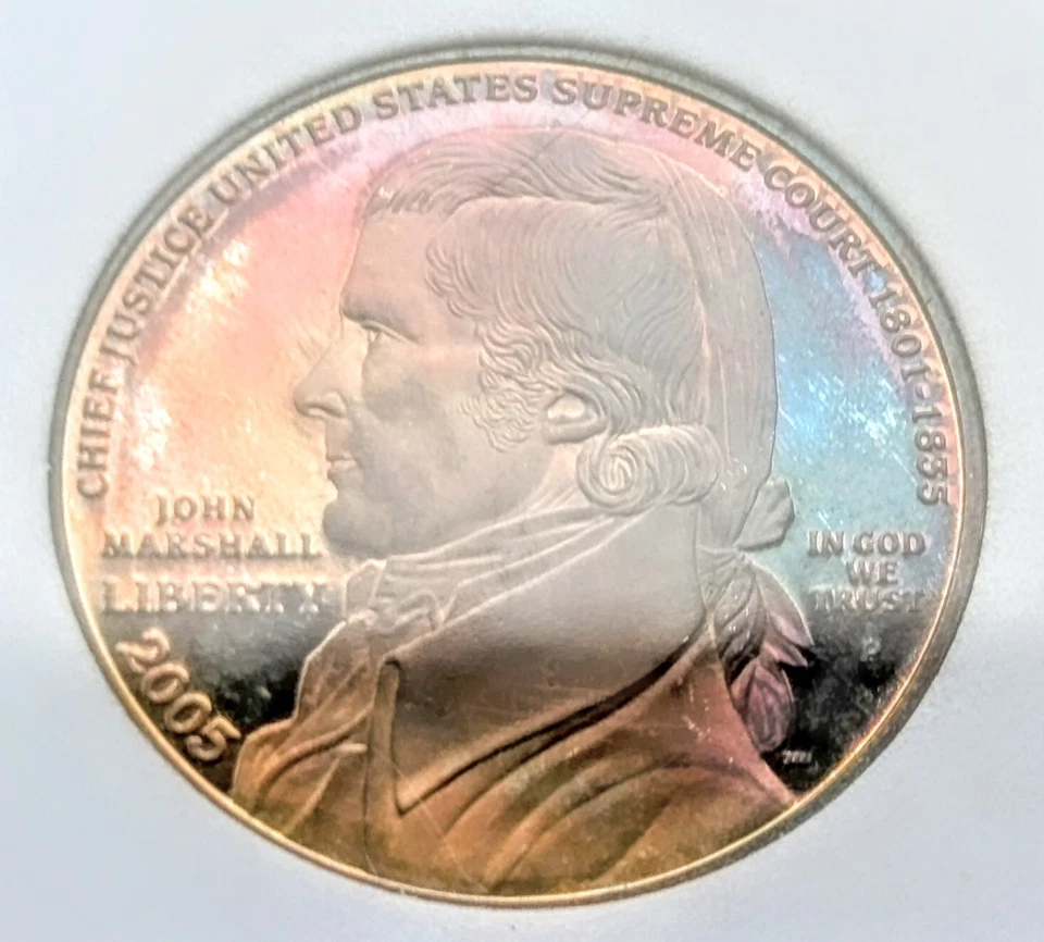 2005 P John Marshall Commemorative 900 Silver Dollar PR-70 DCAM NNC Toned - Image 3 of 4