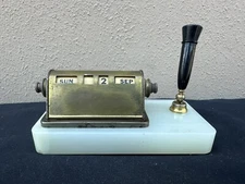 VTG Mid Century Park Sherman Brass Rolling Calendar Marble Desktop Pen Holder