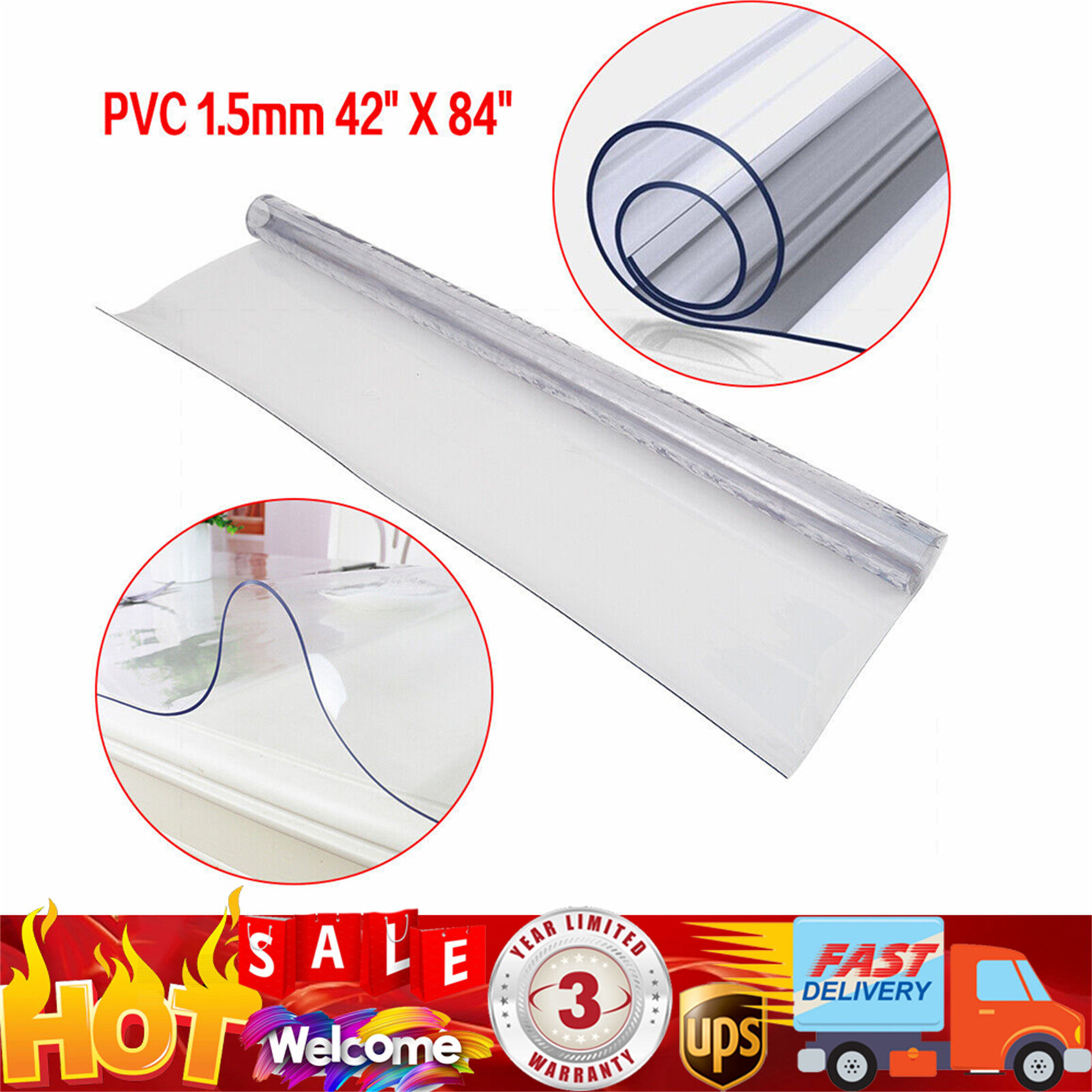 Clear Plastic Desk Pad Waterproof 42" x 84" Mat PVC Tablecloth
