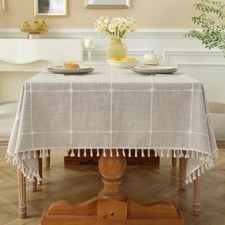 Laolitou Waterproof Tablecloths Rustic Lattice Tablecloth Cotton Linen Coffee...
