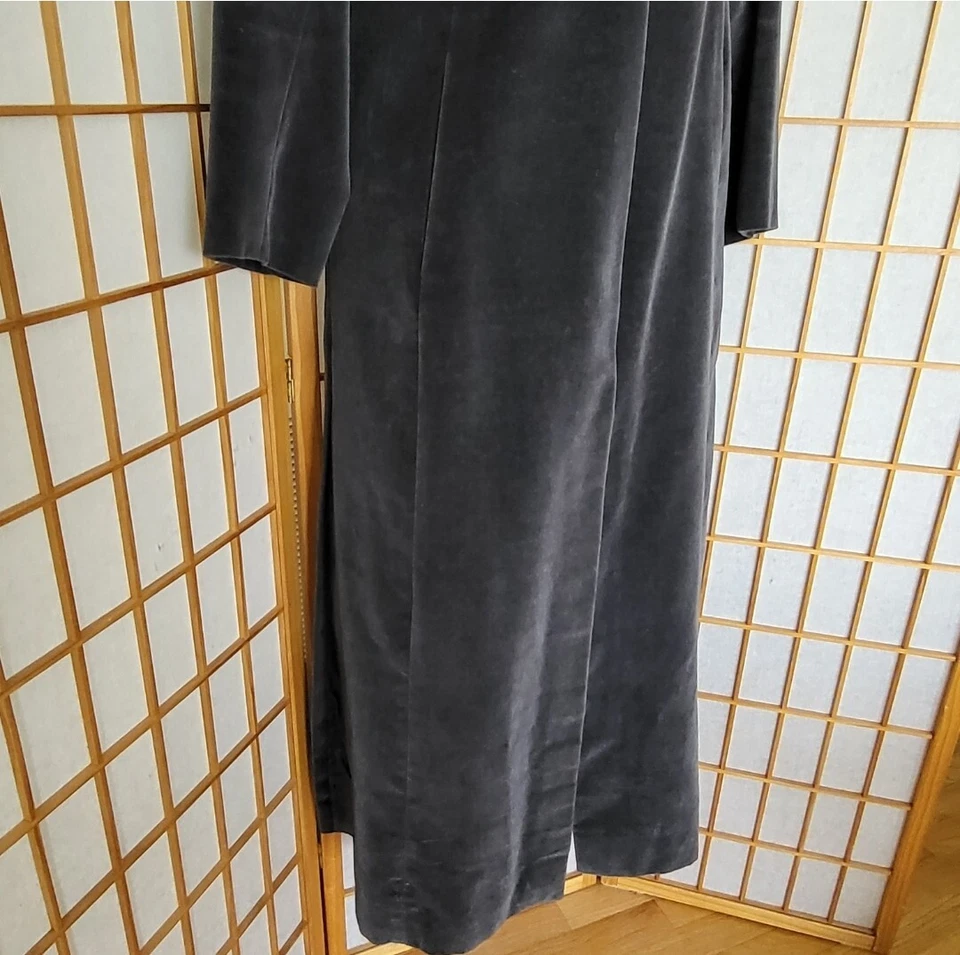 MAXI ABRIGO MUJER USADO EXCLUSIVO ITALIANO GRIS ALGODÓN TERCIOPELO TALLA PEQUEÑA Foto 3 de 4