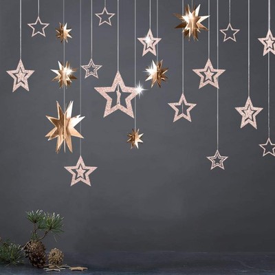 Twinkle Star Garlands Champagne Gold Party Decorations Stars Banner Ceiling H...