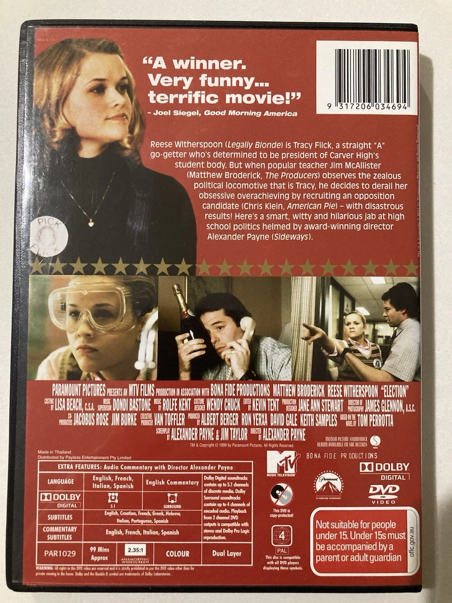 Election -DVD Region 4 - Matthew Broderick Reese Witherspoon - VGC Free Postage
