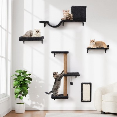5-in-1 Cat Wall Shelves, Multi-Level Cat Climbing Furniture, Perch & Lounge f...