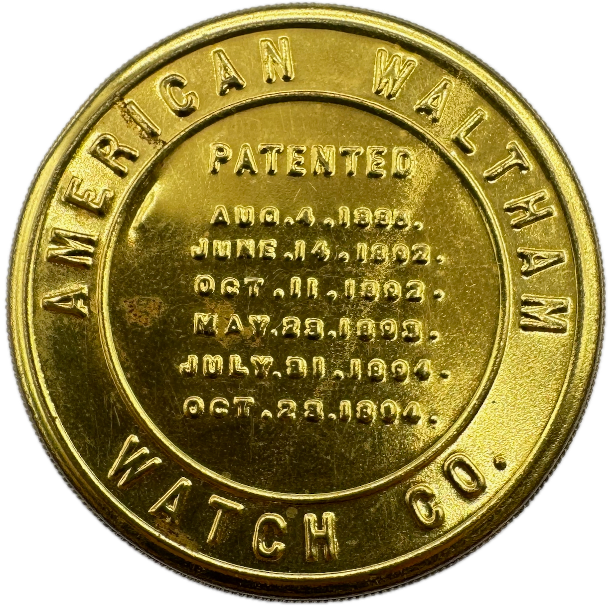 Antique 12 Size Waltham Coin Edge Pocket Watch Transport Case Gold Tone USA