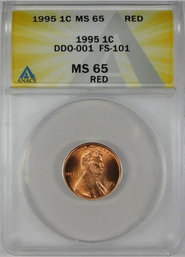 1995 1c Lincoln Copper Penny Cent ANACS MS65 RED **Double Die Obverse**