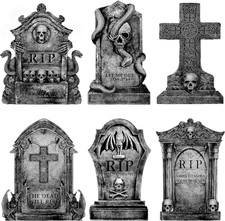 Halloween Outdoor Tombstones: 6Ct Large 16" Scary Skeleton Yard Signs