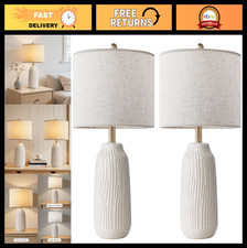 23" Dimmable Ceramic Table Lamp Set of 2 - Farmhouse Style for Bedroom, Office,