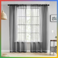 Grey Sheer Curtains 84 Inch 2 Panels Light Filtering Window Drapes for Bedroom