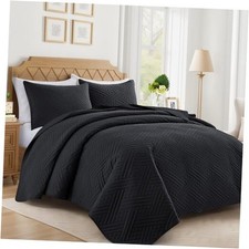 Quilt Queen Size with Striped Pattern, Lightweight Full/Queen 90"x96" Black