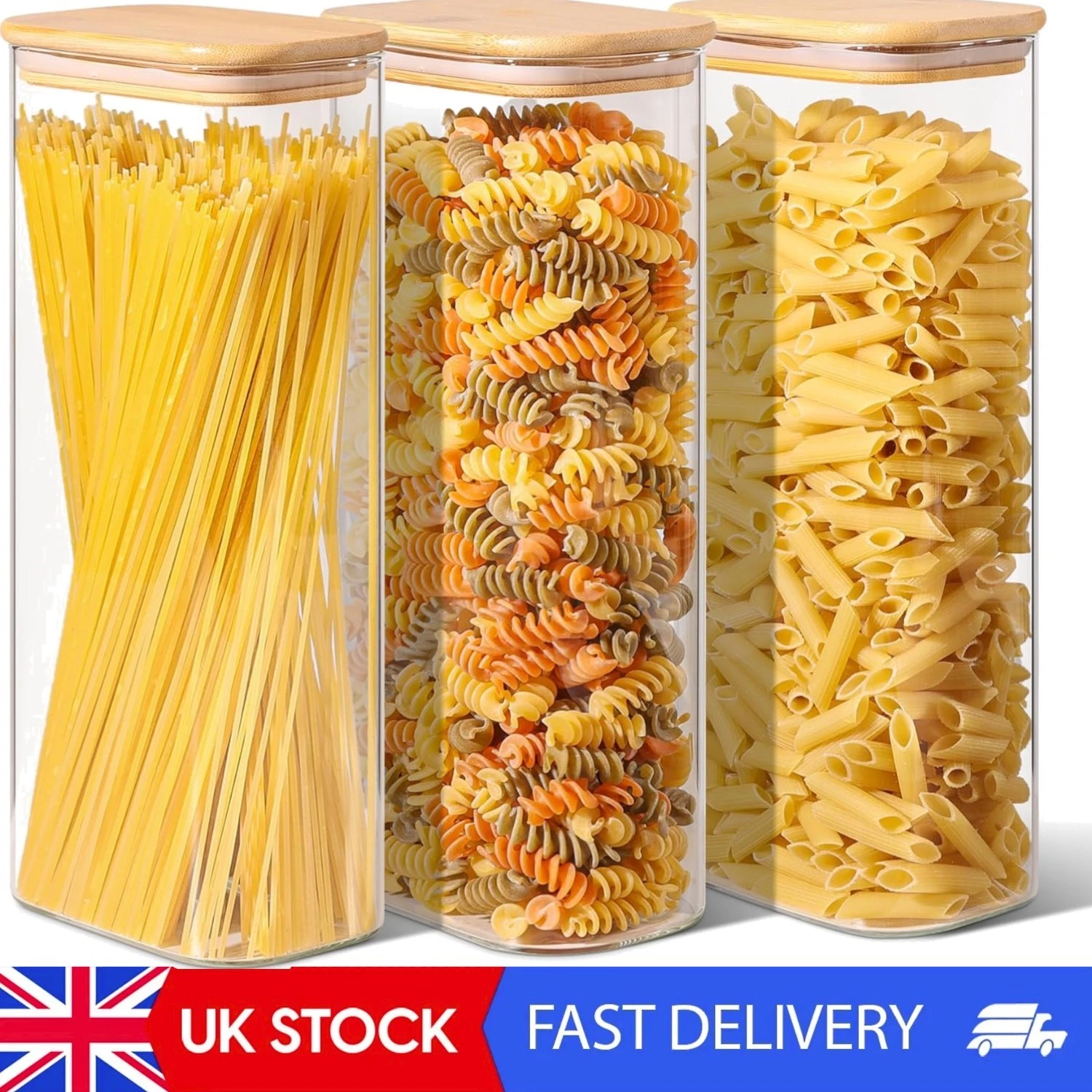 Space-Saving 2.1L Glass Jars with Bamboo Lids - Perfect for Kitchen Organization