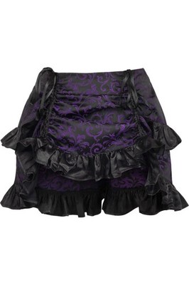 Black & Purple Brocade Ruched Bustle Mini Skirt Goth Vampire Burlesque Pinup