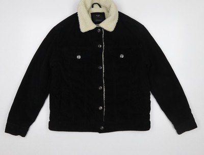 Bershka Damen schwarz Cord Sherpa gefüttert Jacke Größe 12