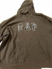 Gap Gray Logo Graphic Fleece Pullover Hoodie w Pockets Unisex Adults L
