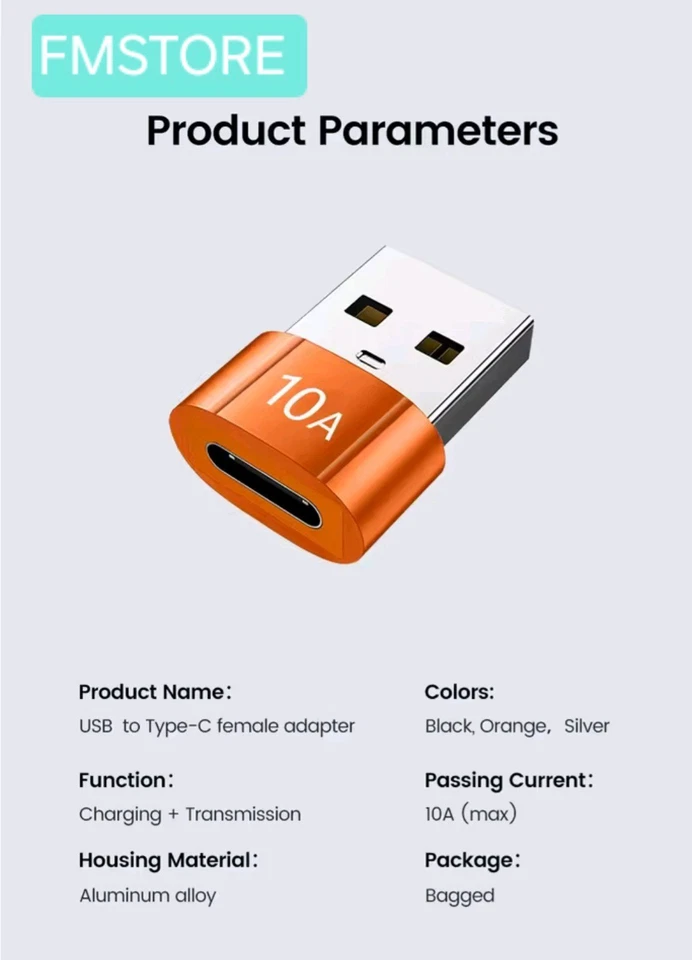 ADATTATORE OTG DA USB-A FEMMINA A USB C TIPO C MASCHIO CONVERTITORE UNIVERSALE A - Immagine 3 di 4