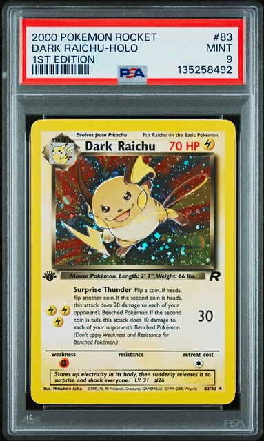Pokemon WotC Team Rocket Dark Raichu 83/82 Holo 1st Edition PSA 9