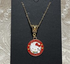 Hello Kitty Red Good Job Charm Cartoon Adorable Pendant Gold Necklace 18  