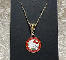 Hello Kitty Red Good Job Charm Cartoon Adorable Pendant Gold Necklace 18”