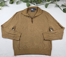 VTG Polo Ralph Lauren Brown Pima Cotton 1/4 Zip Pullover Sweater Size L