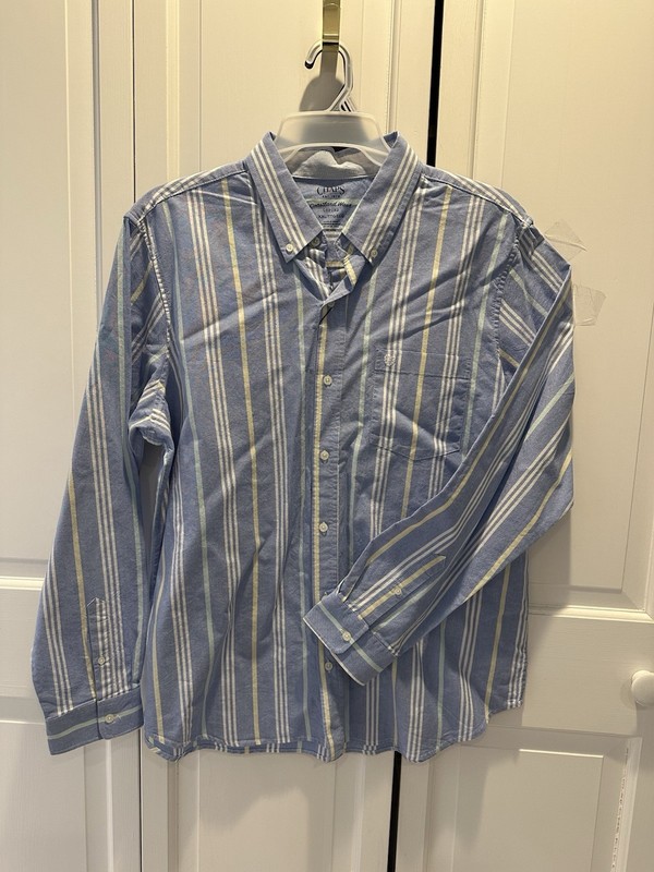 Chaps 100% Cotton Oxford BlueWhiteYellow Stripe Long Sleeve Button Down Shirt 2X