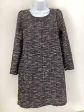 Adrienne Vittadini Black White Tweed Shift Dress UK M 3/4 Sleeve