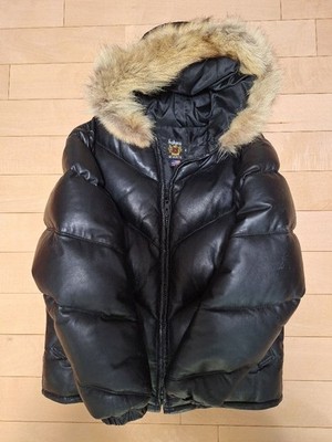 Schott Fur Hoodie leather quilting down Jacket Blouson Men Size 40 Black Genuine